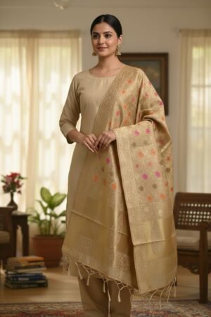 Home 197 Banarasi Suits – Plain Silk with Floral Jaal Dupatta – Golden
