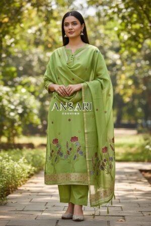 Home 251 Banarasi Suits – Silky Cotton Tilfi Meena & Zari Woven with Dupatta – Peach