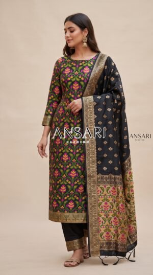 Home 269 Black Banarasi Tilfi Silk zari Suit with Meena Weaving – Premium Unstitched 3-Piece Set