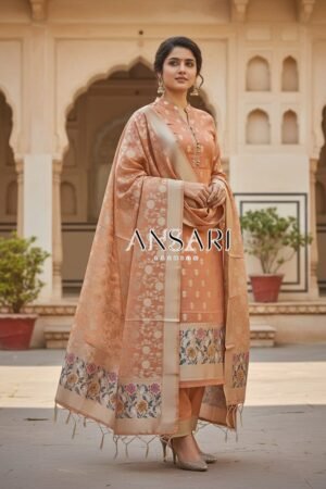 Home 299 Tilfi Jamdani Banarasi Suit – Peach Color | Elegant Ethnic Set for Festive Wear