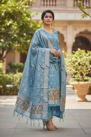 Home 273 Powder Blue Jamdani Grace Banarasi suits