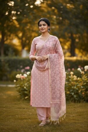 Home 205 Banarasi Suits – Chanderi Buti with Tie-Dye Dupatta – Baby Pink