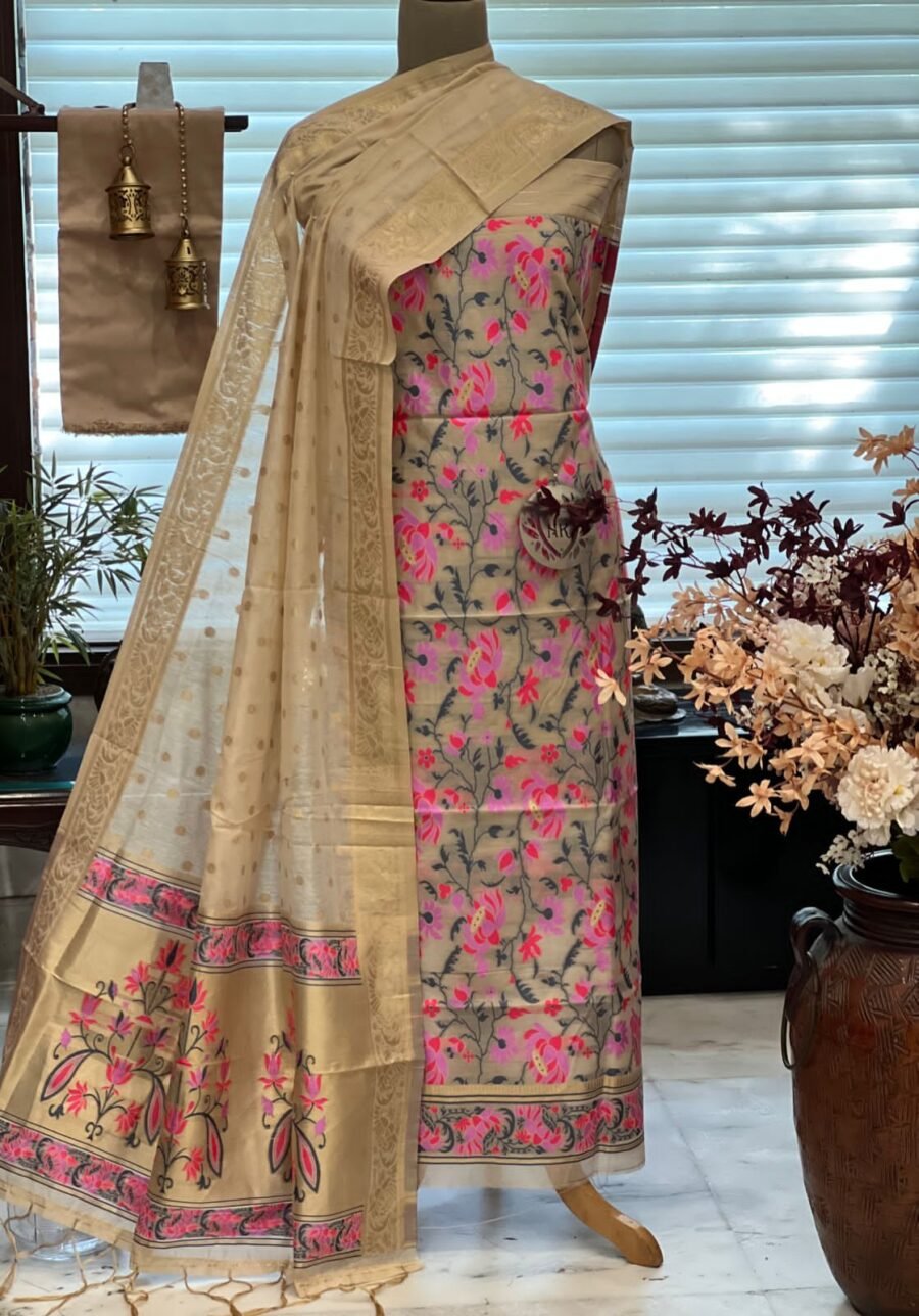 Golden Silk Unstitched Suit Material For Women