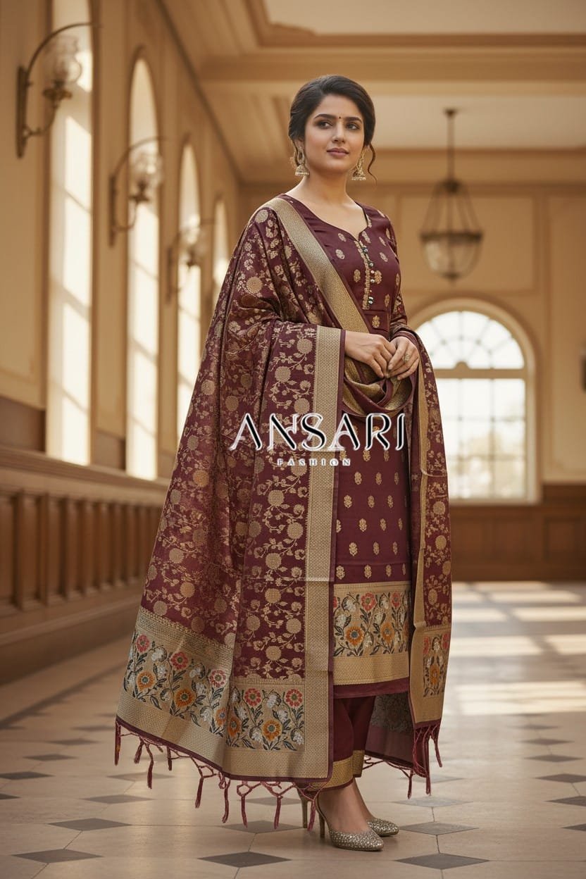 Banarasi suits Jamdani Tilfi Cotton -maroon 1 Banarasi suits Jamdani Tilfi Cotton -maroon