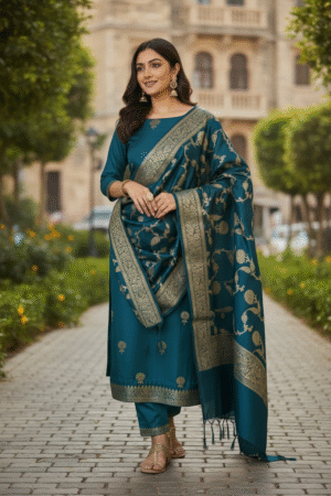 Jarman Blue Banarasi Silk Zari Suit Set