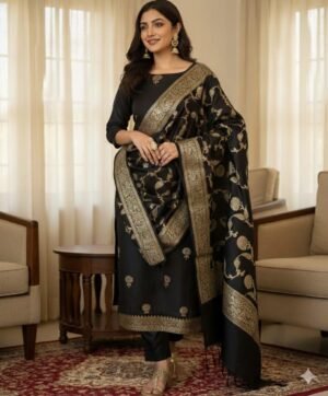Home 223 Black Banarasi Silk Zari Suit Set