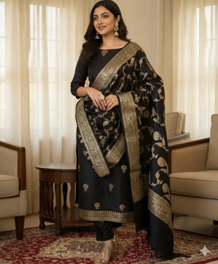 Black Banarasi Silk Zari Suit Set