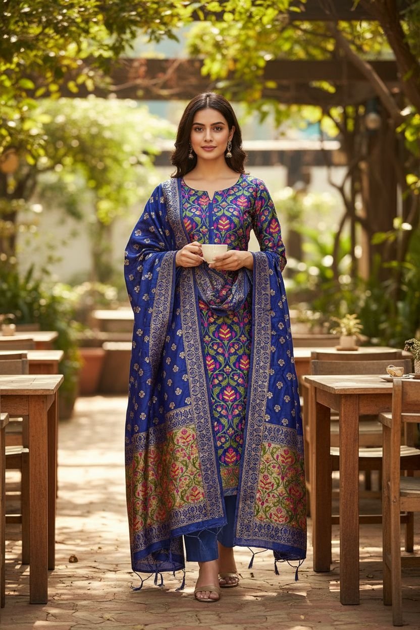 Banarasi Tapeta Silk Zari Tilfi Meena Suit Set – Royal Blue 1 Banarasi Tapeta Silk Zari Tilfi Meena Suit Set – Royal Blue