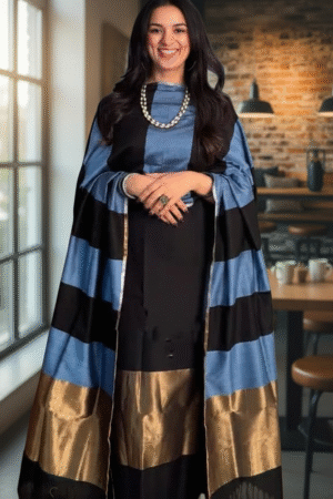 Home 221 Banarasi Suits – Cotton with Zari Pallu Dupatta – Black
