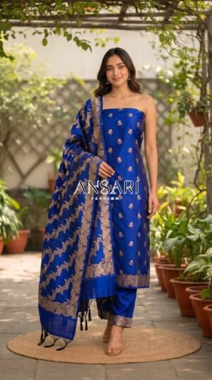 Home 319 Royal Blue Banarasi Silk Zari Woven Suit Set – Premium Festive Wear