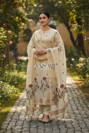 Banarasi Suits – Silky Cotton Tilfi Meena & Zari Woven with Dupatta – Golden