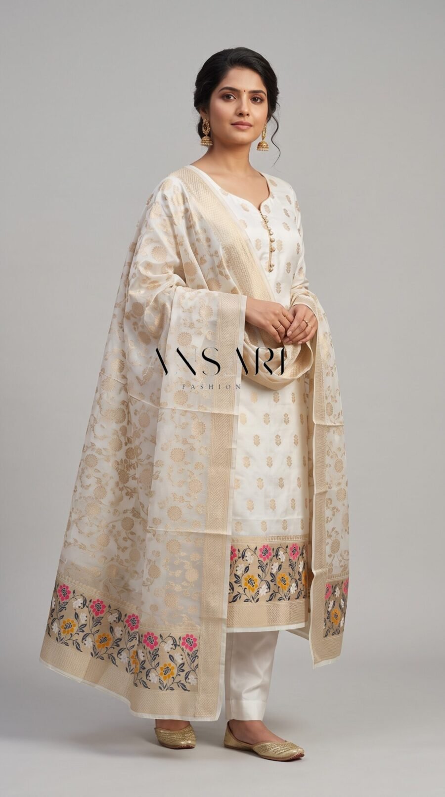 Banarasi Tilfi Meena Suit Set – Jamdani Cotton with Woven Dupatta & Jhalar Work